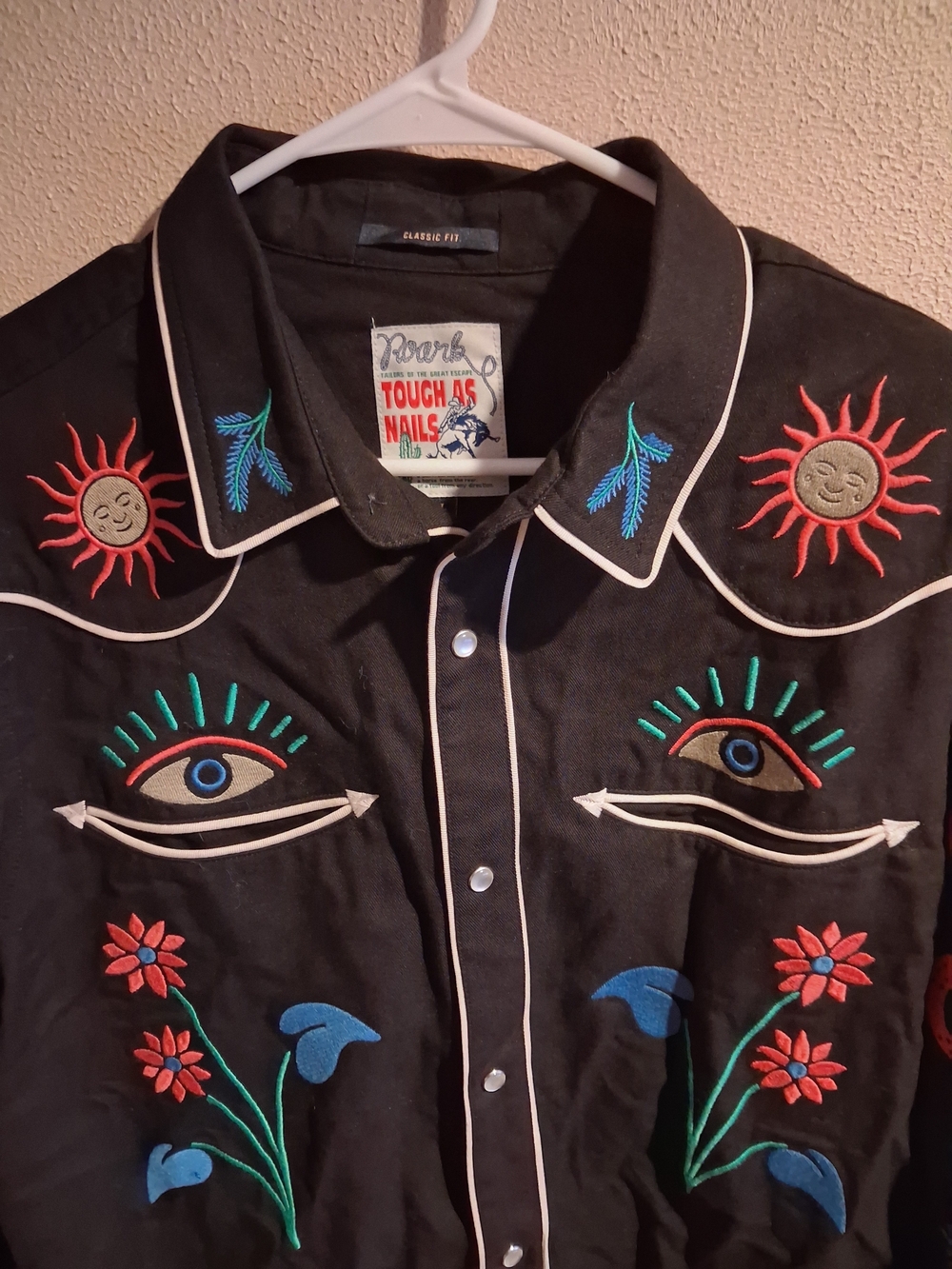 Roark Embroidered Black Western ShColorful Floral & Eye Motif L - Picture 4 of 8